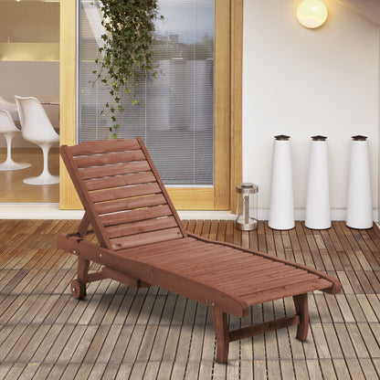 Wooden Outdoor Lounge Chair, Adjustable Patio Outdoor Chaise Recliner Garden Furniture, Tanning Chair with Pull-out Tray