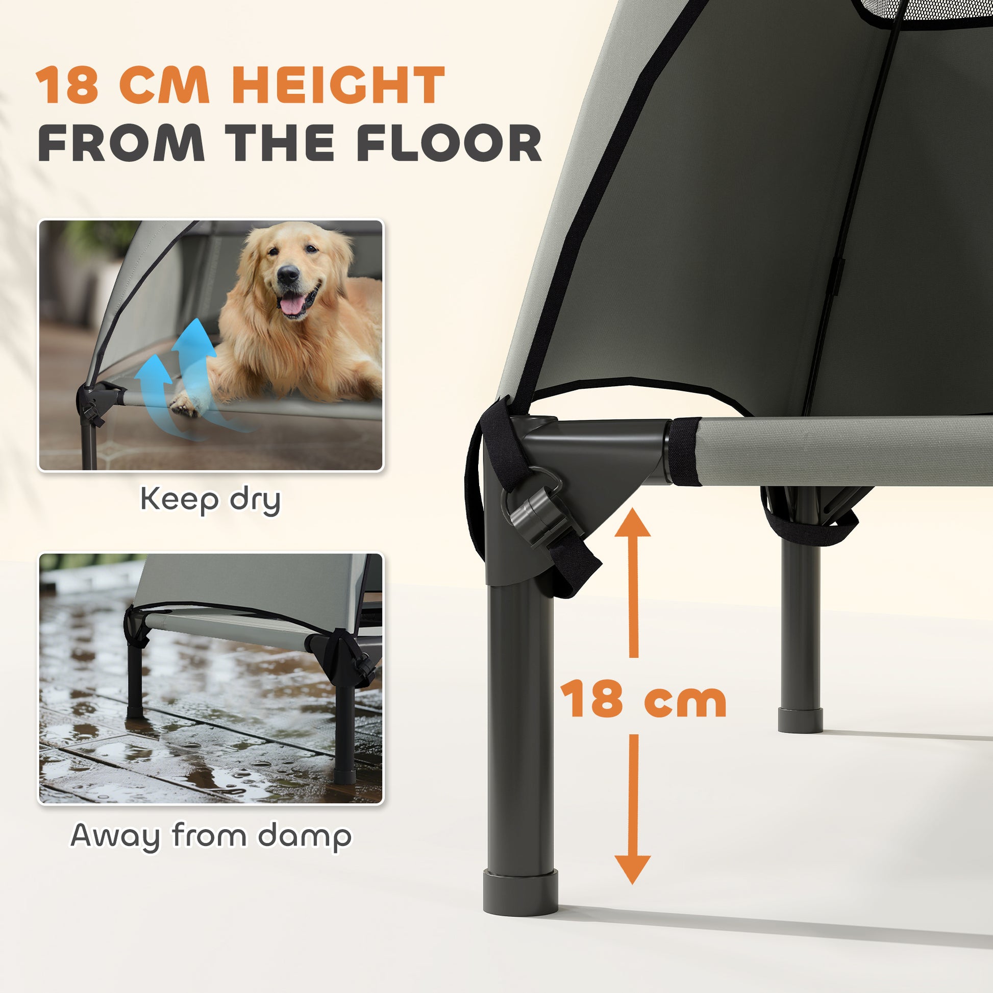 Elevated Dog Bed with Canopy Raised Dog Bed  Washable Mesh Steel Frame 41.7" x 29.9" x 39" Light Grey