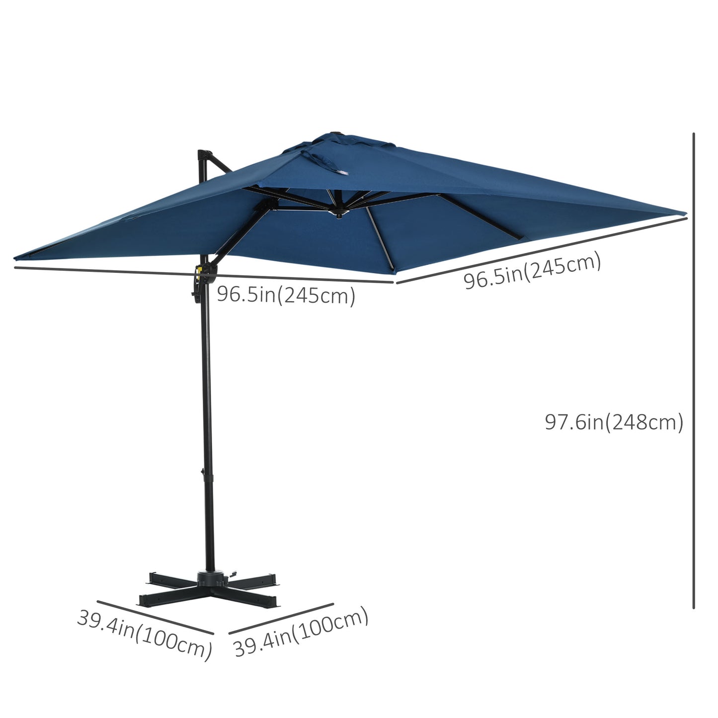 8' x 8' Square Patio Hanging Offset Umbrella with 360° Rotation, Aluminum Outdoor Cantilever Parasol with Crank & Tilt, 