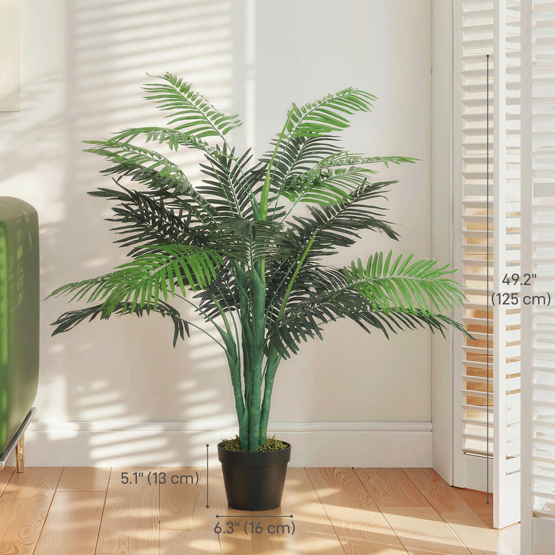 4FT Artificial Palm Tree Set of 2, Fake Tropical Tree with Lifelike Leaves, Faux Plant in Pot for Indoor Decoration, Gre