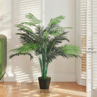 4FT Artificial Palm Tree Set of 2, Fake Tropical Tree with Lifelike Leaves, Faux Plant in Pot for Indoor Decoration, Gre