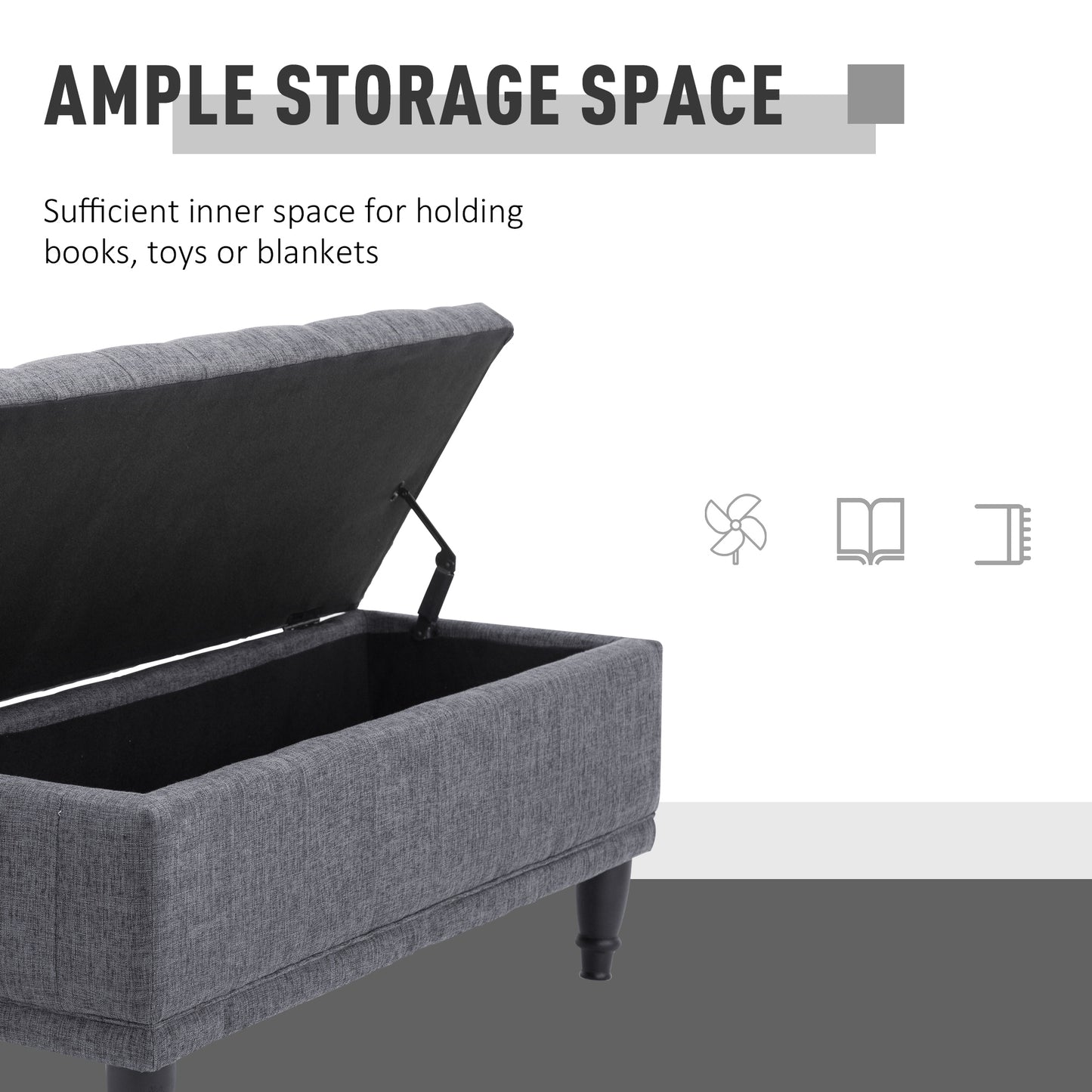 Storage Ottoman, Linen Fabric End of Bed Bench with Soft Close Lid, Button Tufted Storage Bench for Living Room, Entrywa