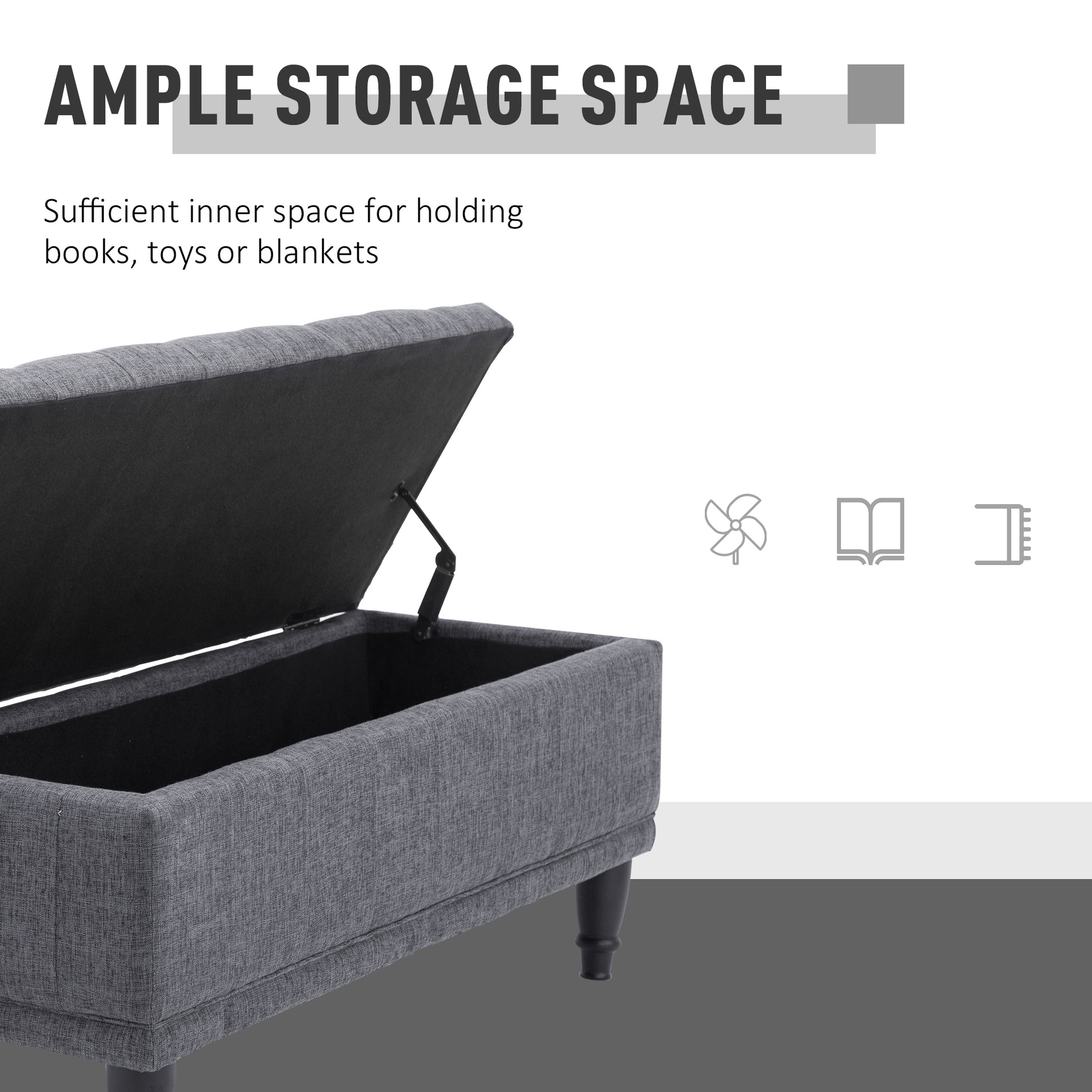 Storage Ottoman, Linen Fabric End of Bed Bench with Soft Close Lid, Button Tufted Storage Bench for Living Room, Entrywa