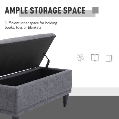 Storage Ottoman, Linen Fabric End of Bed Bench with Soft Close Lid, Button Tufted Storage Bench for Living Room, Entrywa