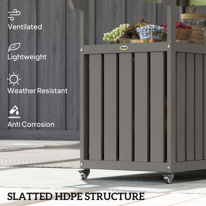 Outdoor Bar Cart with Storage Cabinet, Stainless Steel Outdoor Bar Table Top, Wheeled HDPE Kitchen Island for Food Prep