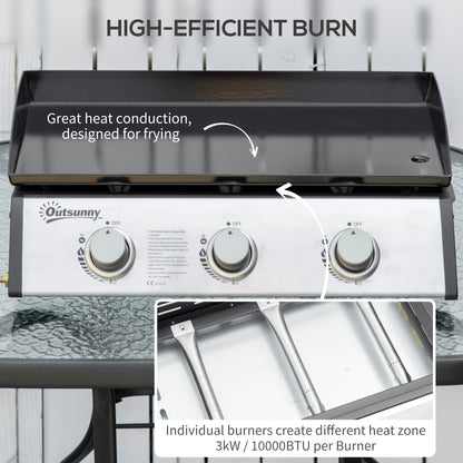 3 Burner Liquefied Gas Grill, Portable Tabletop BBQ Grill, for Camping, Picnic, Silver