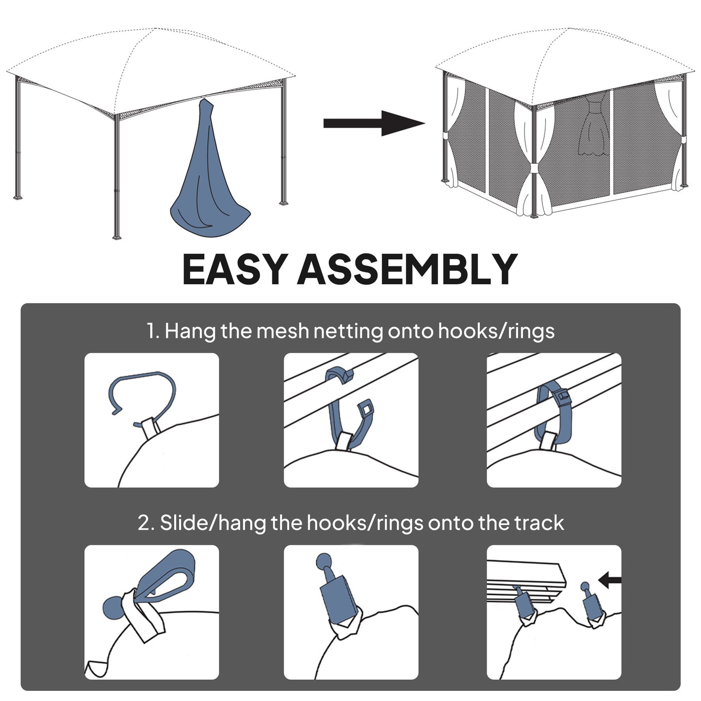 Replacement Mosquito Netting for Gazebo 10' x 13' Black Screen Walls for Canopy with Zippers, Khaki