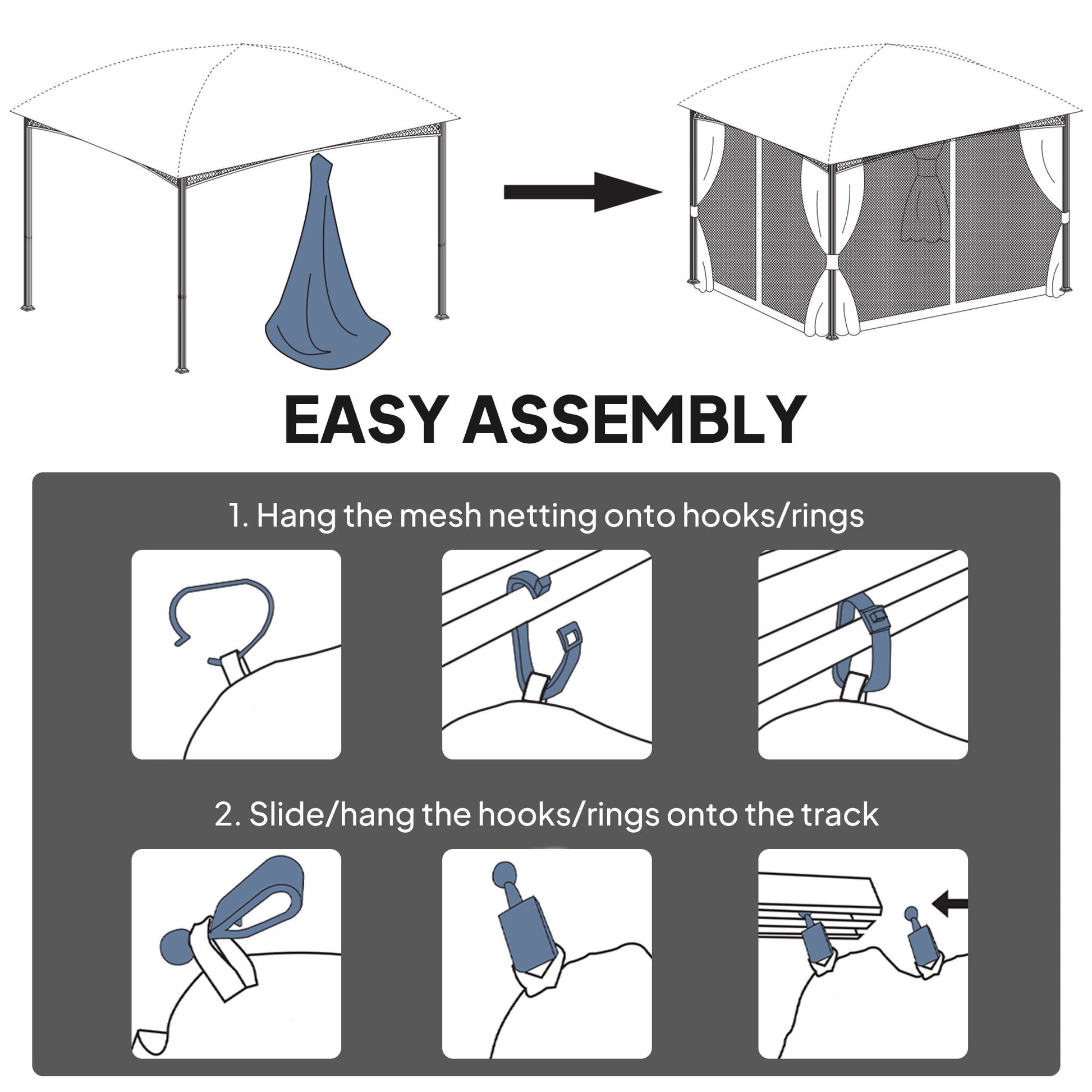 Replacement Mosquito Netting for Gazebo 10' x 13' Black Screen Walls for Canopy with Zippers, Khaki