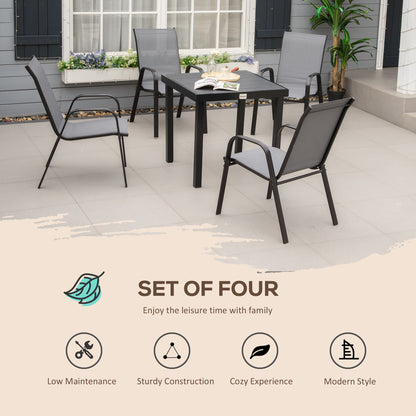 Set of 4 Outdoor Dining Chairs, Heavy Duty Stackable Patio Dining Set with Armrests for Balcony Garden, Dark Grey