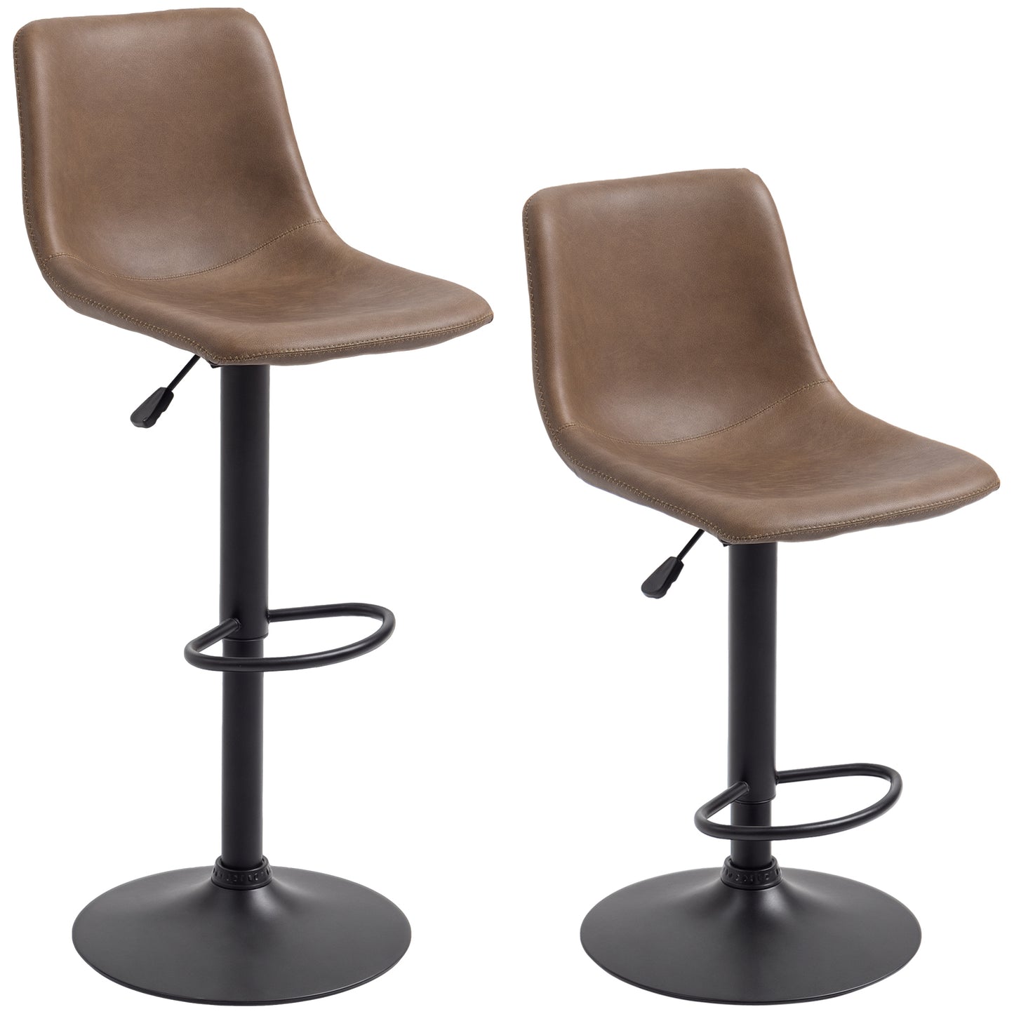 Adjustable Counter Height Bar Stools Set of 2, 360° Swivel Kitchen Counter Stools Dining Chairs with Backs, Vintage Leat