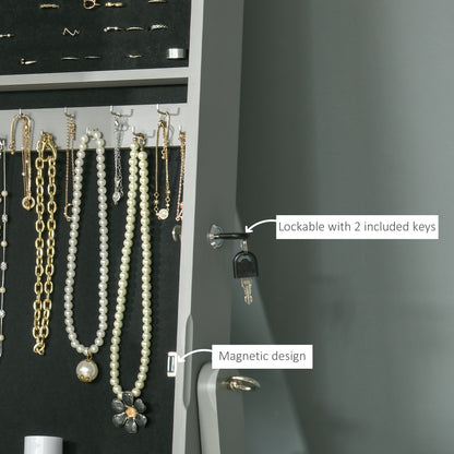 Mirror Jewelry Cabinet Armoire, Lockable Jewelry Organizer with Full-Length Mirror, 3 Angle Adjustable, Grey