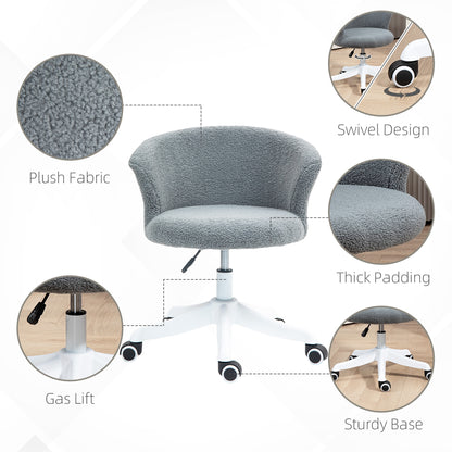 Armless Office Chair, Fluffy Computer Desk Chair with Adjustable Height, Swivel Wheels, Mid Back, Grey