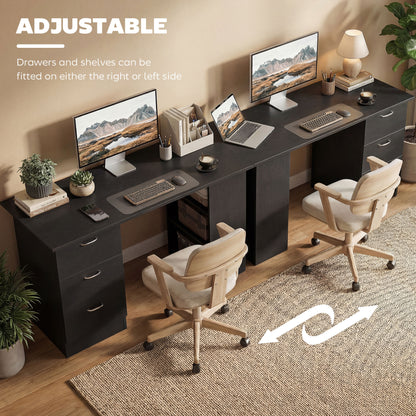 Computer Desk, 47" Writing Table with 3-Tier Shelves and 3 Reversible Drawers for Home Office, Bedroom, Black