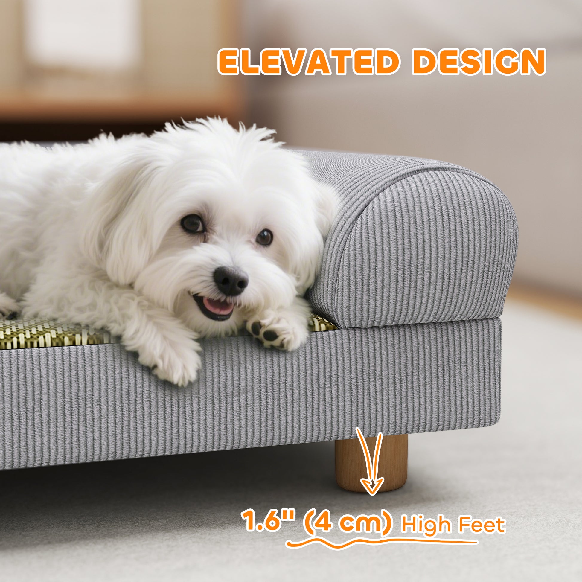 Pet Sofa, Dog Couch Bed for Small Dogs, Elevated Pet Sofa with Solid Feet for Indoor Kittens, Grey