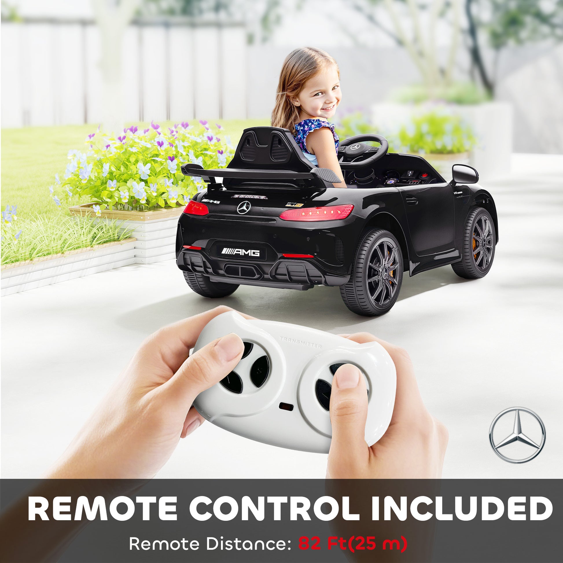 Qaba Mercedes-Benz AMG GTR Licensed 12V Battery Powered Kids Electric Car w/ Remote, Soft Start, Lights, Music Horn, Bla
