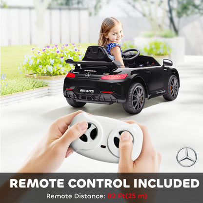 Qaba Mercedes-Benz AMG GTR Licensed 12V Battery Powered Kids Electric Car w/ Remote, Soft Start, Lights, Music Horn, Bla