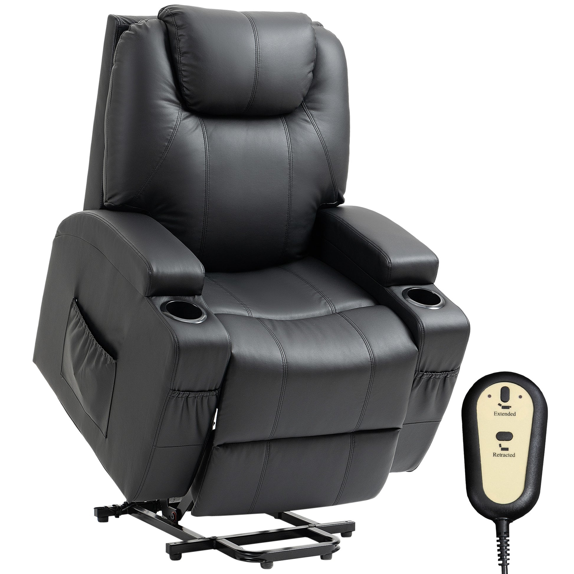 Power Lift Recliner Chair for Elderly, PU Leather Lift Chair with Thick and High Back, Footrest, Remote, Side Pockets, C