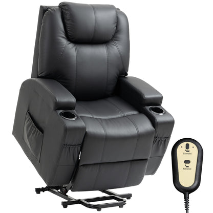 Power Lift Recliner Chair for Elderly, PU Leather Lift Chair with Thick and High Back, Footrest, Remote, Side Pockets, C