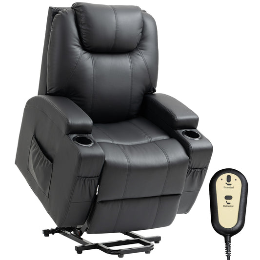 Power Lift Recliner Chair for Elderly, PU Leather Lift Chair with Thick and High Back, Footrest, Remote, Side Pockets, C