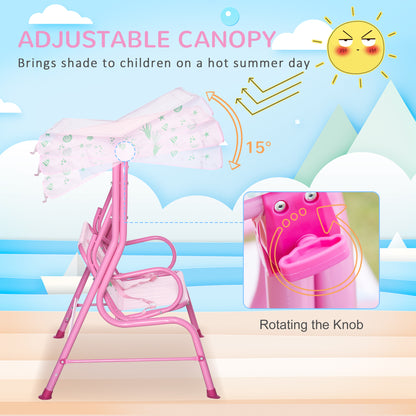 2-Seat Kids Porch Swing Chair, Children Outdoor Patio Furniture Lounge Chair for Garden, with Adjustable Canopy, Seat Be