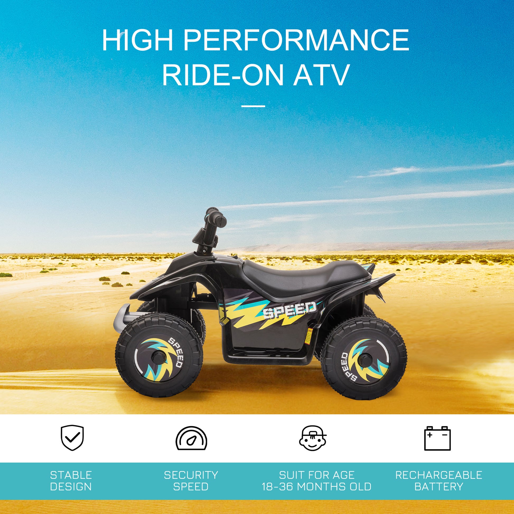 VarietyKart Kids Ride on ATV, 6V Battery Powered Quad Car with Forward, Reverse Switch, for Boys Girls 18-36 Months, Bla
