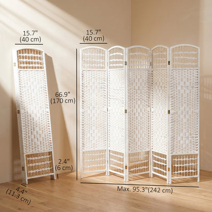 6 Panel Room Divider, 5.6 ft Tall Folding Privacy Screen, Wave Fiber Freestanding Partition Wall Divider for Home Office