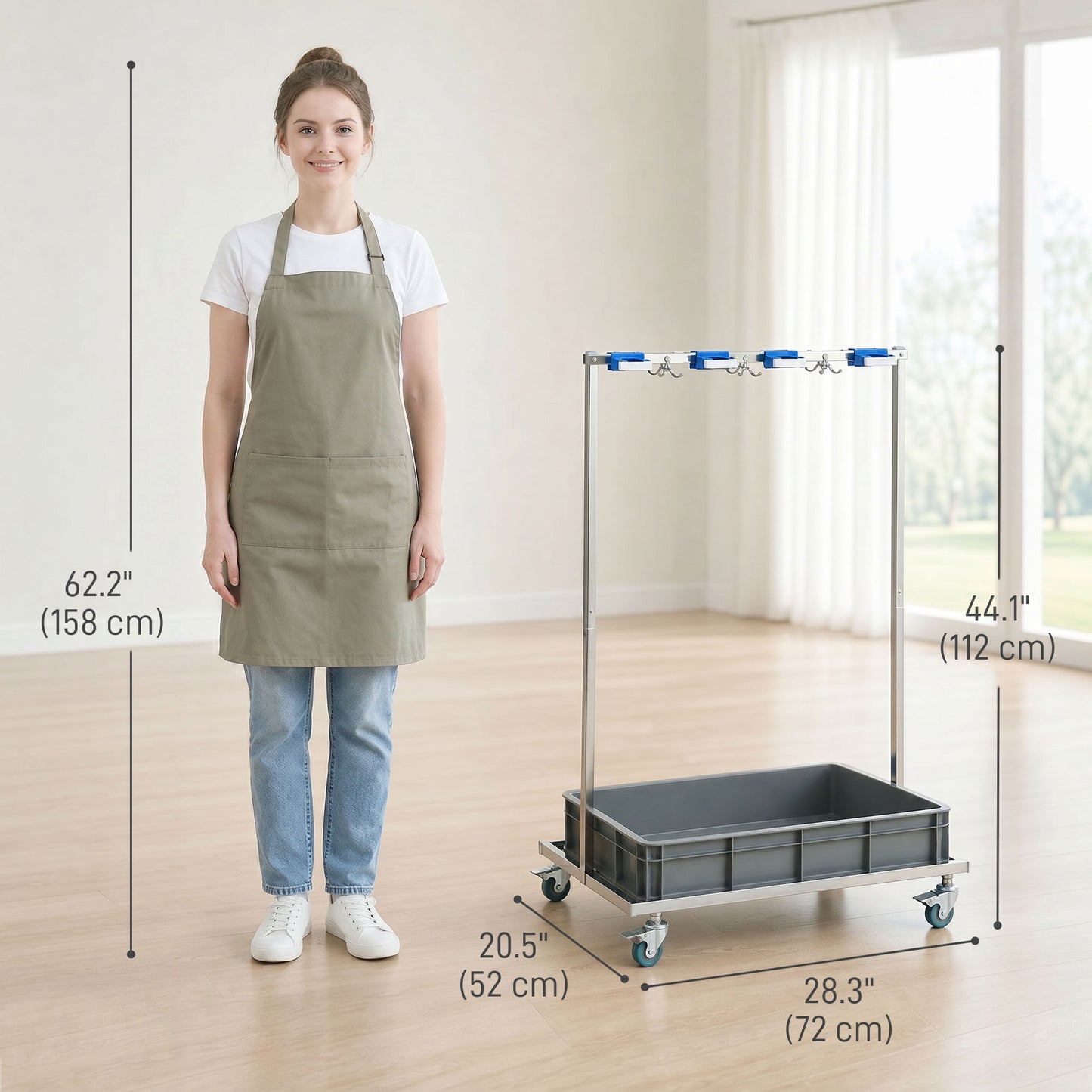 Cleaning Rolling Janitor Cart with Locking Wheels Cleaning Cart with Integrated Drip Tray 4 Casters