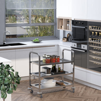 35.6" 3-Tier Kitchen Trolley Medical Treatment Laboratory Equipment Carts, Stainless Steel Rolling Kitchen Island, Wheel