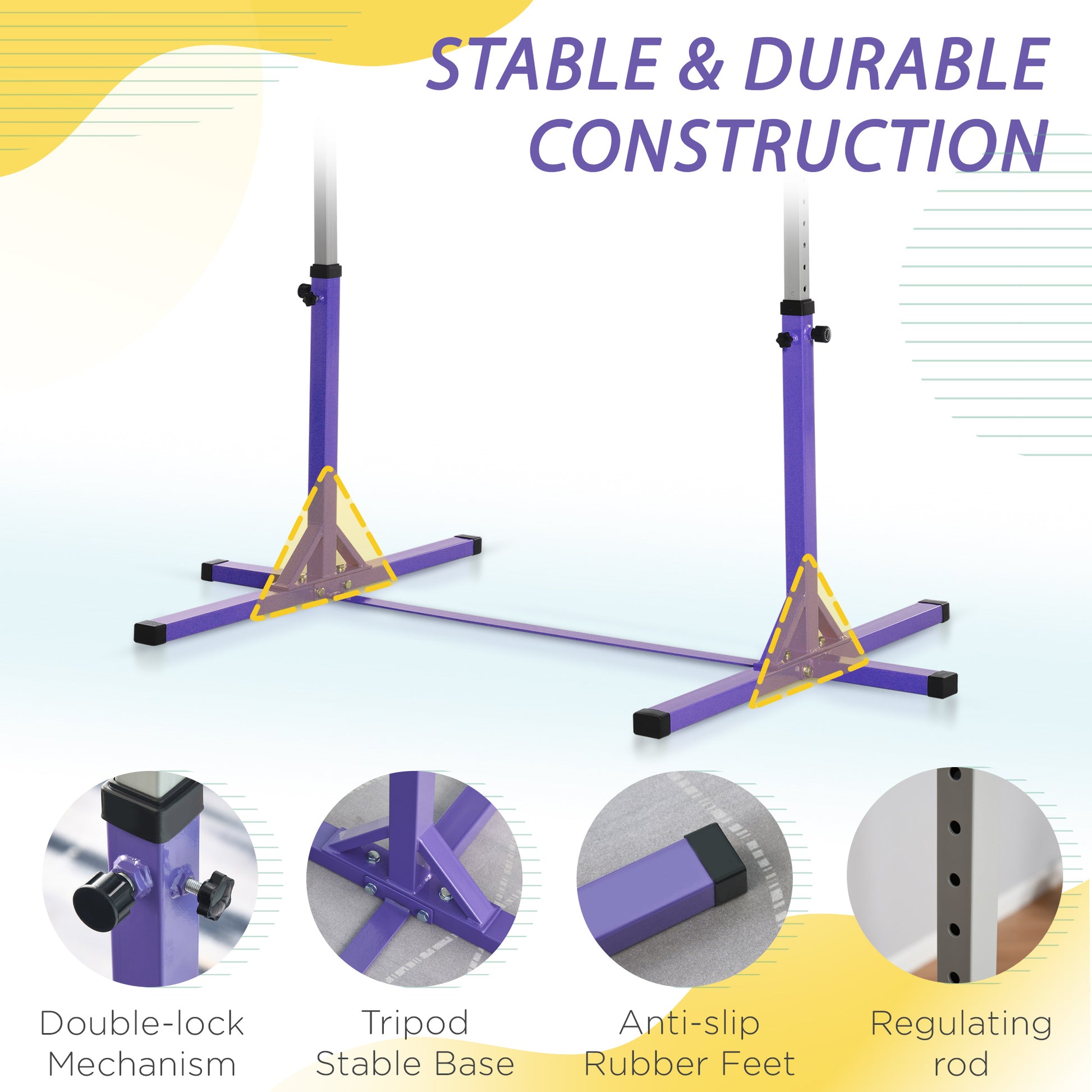 Soozier Professional Gymnastics Bar for Kids, Toddler Home Gymnastics Equipment with 13-level Adjustable Height, Purple