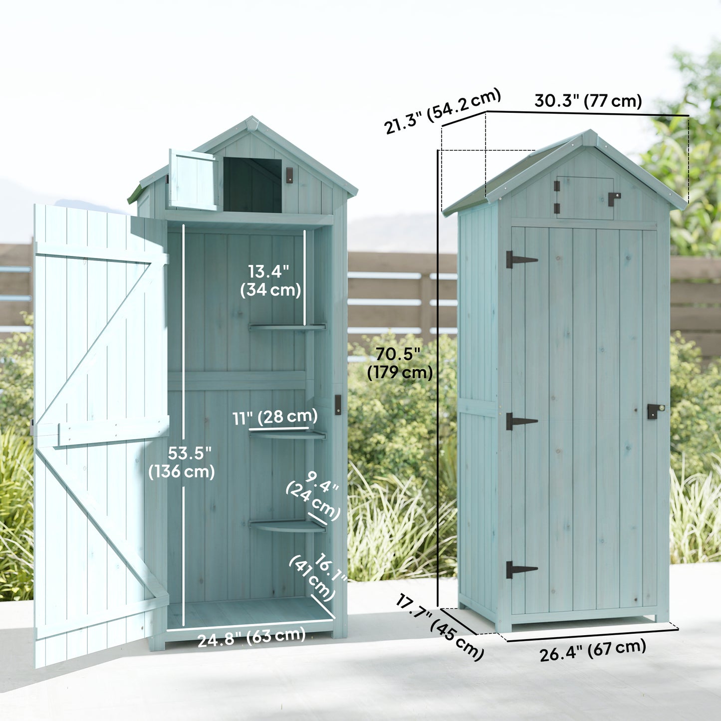 30" x 21" x 71" Garden Storage Shed, Outdoor Tool Utility Storage House  with 3 Tier Shelves and Roof, Blue