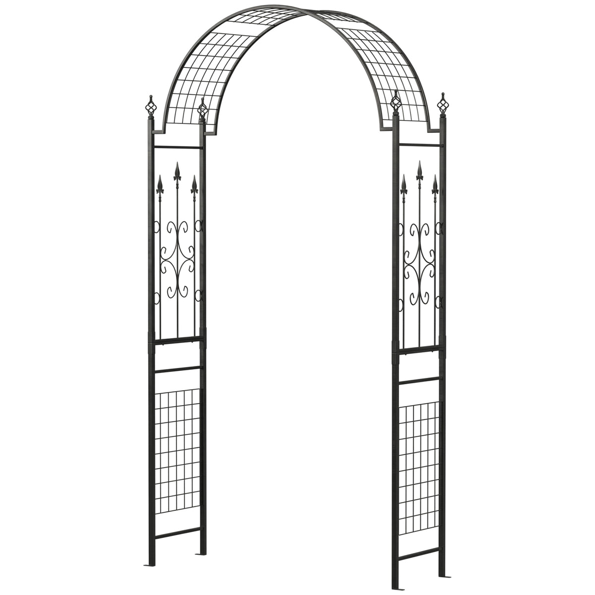 7.5 ft Steel Garden Arch, Outdoor Trellis Arbor with Scrollwork for Climbing Plants, Wedding Arch, Black