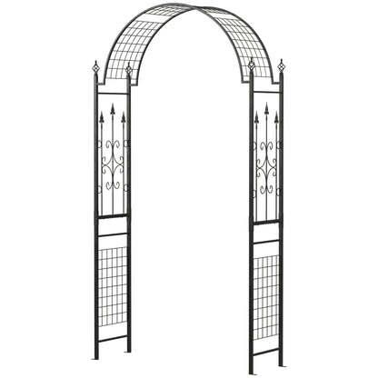 7.5 ft Steel Garden Arch, Outdoor Trellis Arbor with Scrollwork for Climbing Plants, Wedding Arch, Black