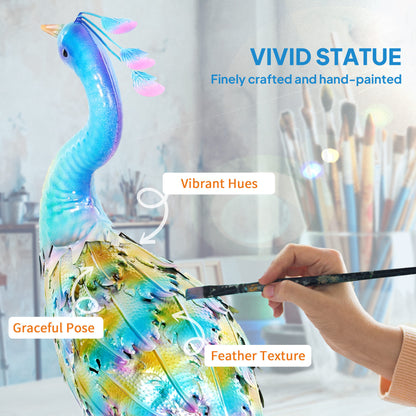 Peacock Garden Statue, 32.7" Standing Lawn Ornament, Steel Garden Decor Bird Statue with Stakes for Lawn Patio Backyard 