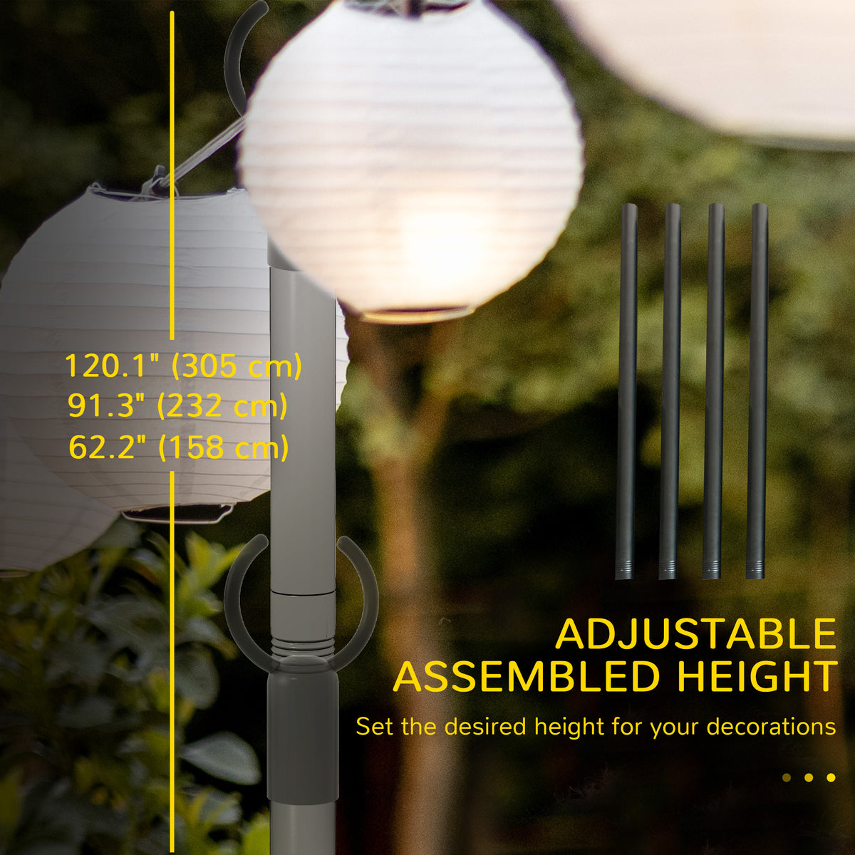 2 Pack of 10' String Light Poles, Steel Hanging Lighting Stand for Patio, Backyard, Deck, Wedding, Party, Black