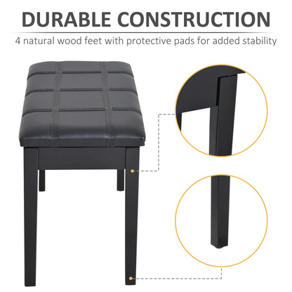 Classic Piano Bench Stool, PU Leather Padded Keyboard Seat with Rubber Wood Legs and Music Storage Compartment, Banded S