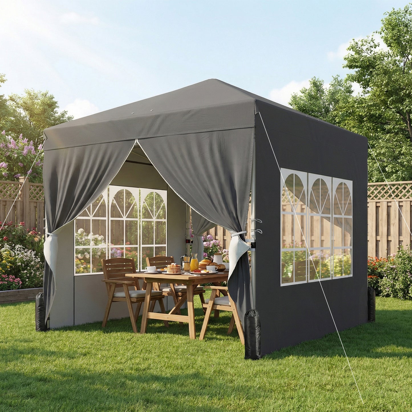 8.2 x 8.2 ft Pop Up Canopy Tent with 4 Sidewalls, UPF 50+ Outdoor Instant Canopy with Carry Bag, Dark Grey