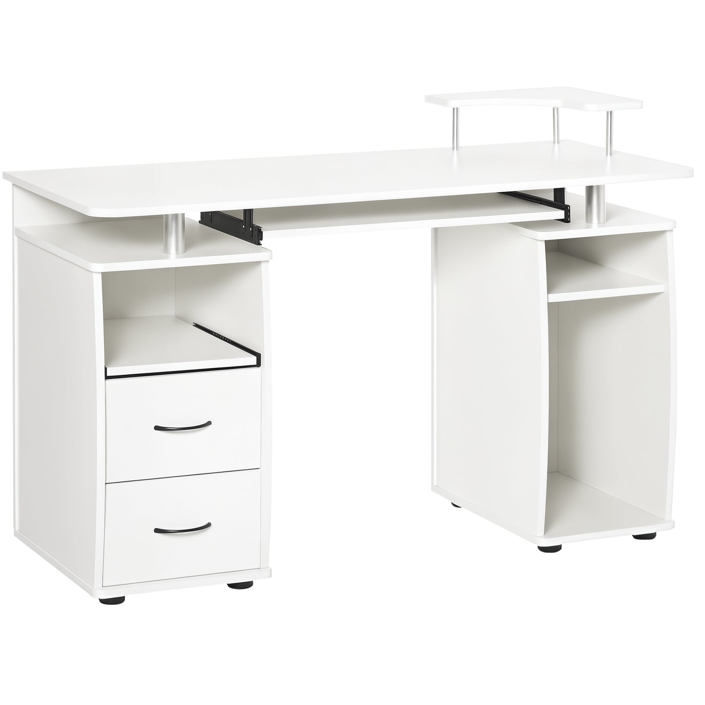 Computer Desk with Keyboard Tray, Home Office Desk with Drawers, CPU Stand, Printer Stand and Open Shelves, Writing Work