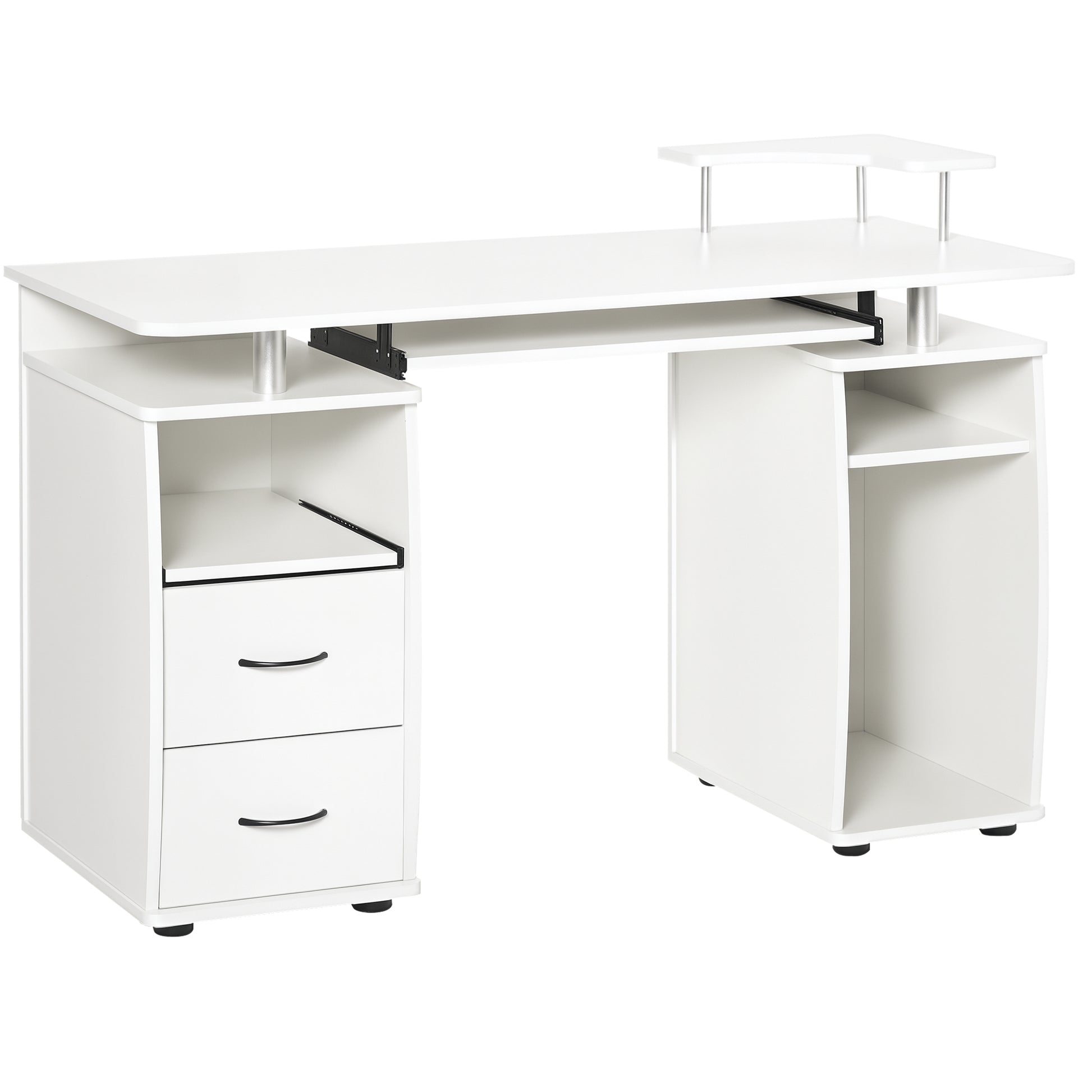 Computer Desk with Keyboard Tray, Home Office Desk with Drawers, CPU Stand, Printer Stand and Open Shelves, Writing Work