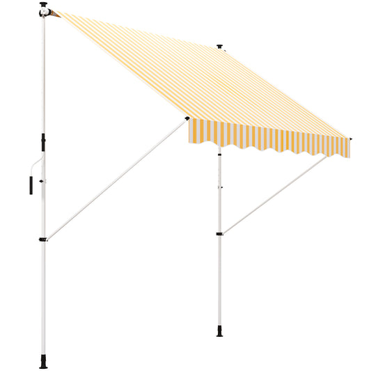 10x5ft Manual Retractable Awning, Patio Sun Shade Canopy Shelter with 5.6-9.2ft Support Pole, Water Resistant UV Protect