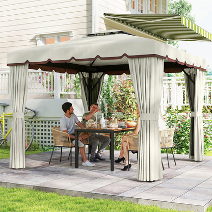 10' x 10' Outdoor Patio Gazebo, Double Soft-top Garden Shelter Tent with Curtains & Mesh Screen Drapes, Cream White