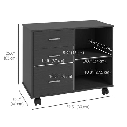 Modern Lateral Filing Cabinet, 3 Drawer File Cabinet for Letter and A4 Size Documents, Mobile, Printer Stand with Open S