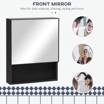Bathroom Medicine Cabinet, Wall-Mounted Mirror Cabinet with Single Door, Storage Shelves and Stainless Steel Frame for L