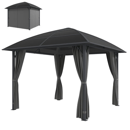 10' x 10' Outdoor Hardtop Gazebo Canopy with UV50+ Polycarbonate Roof, Steel Frame, Central Hook, Curtains, Light Grey
