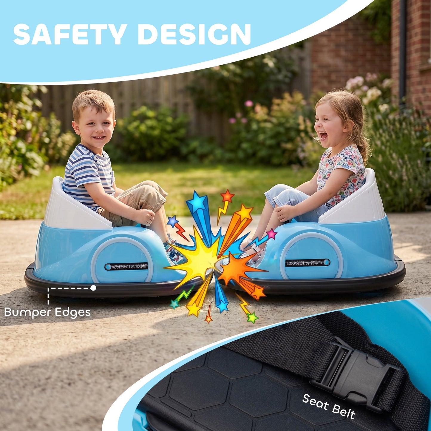 Qaba 12V Bumper Car for Toddlers, Ride On Car with 360 Degree Remote Control, Lights Music Horn, for 1.5-5 Years, Light 