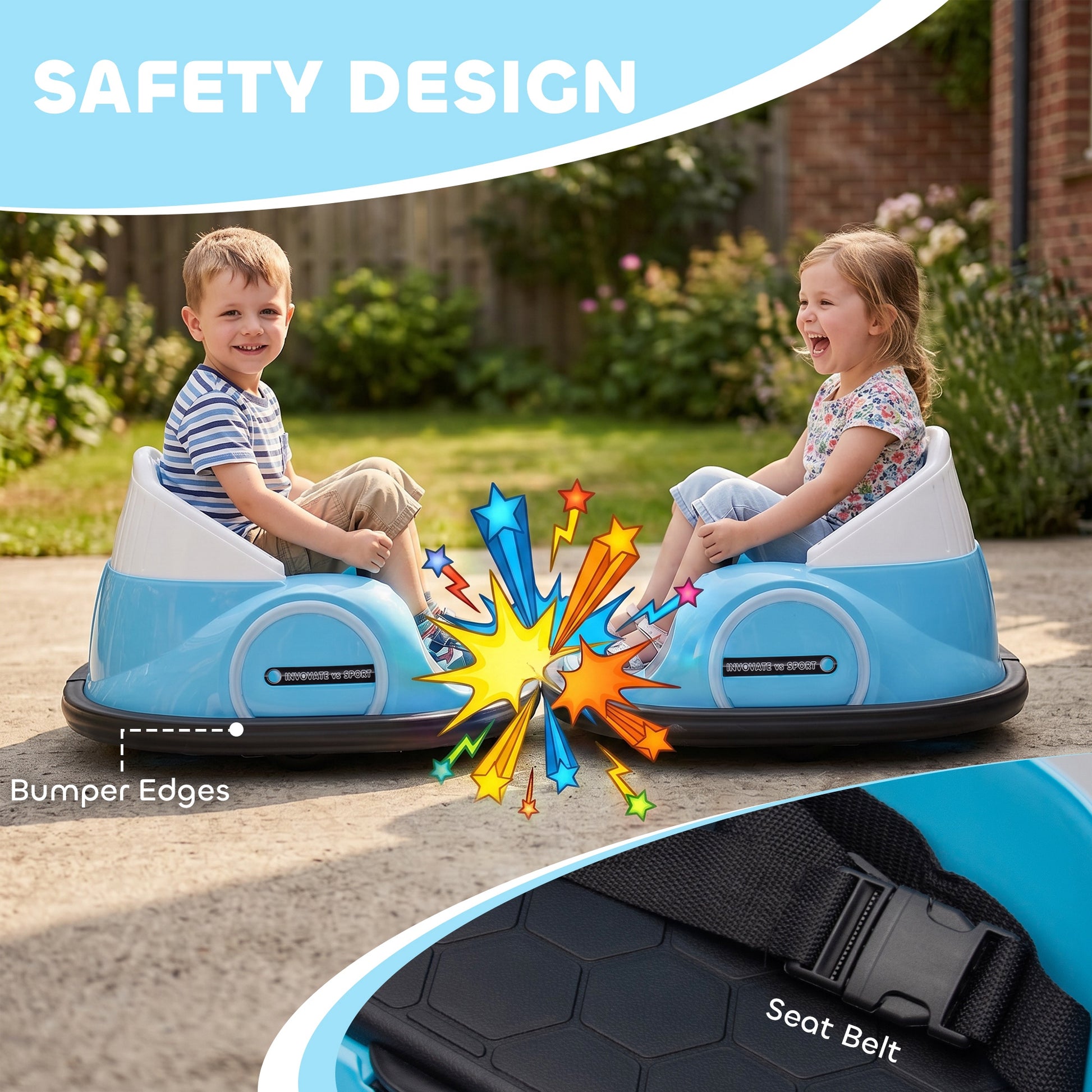 Qaba 12V Bumper Car for Toddlers, Ride On Car with 360 Degree Remote Control, Lights Music Horn, for 1.5-5 Years, Light 