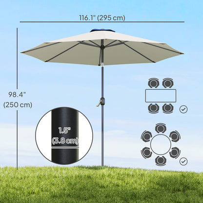 10' x 8' Round Market Umbrella, Patio Umbrella with Crank Handle and Tilt, Outdoor Parasol for Garden, Bench, Lawn, Ligh
