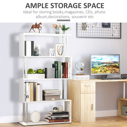 5-Tiers Geometric Wooden Bookcase S-Shaped Storage Bookshelf Display with Metal Frame for Living Room, Bedroom, Home Off