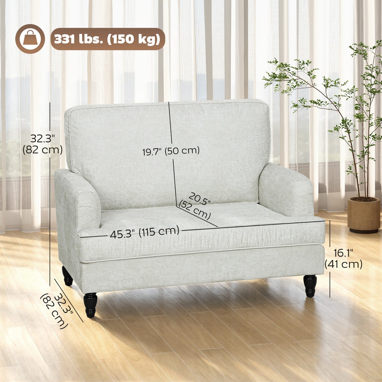 Modern Accent Chair, Leathaire Armchair with Turned Legs and Wide Seat, Single Sofa for Bedroom, Living Room, Cream Whit