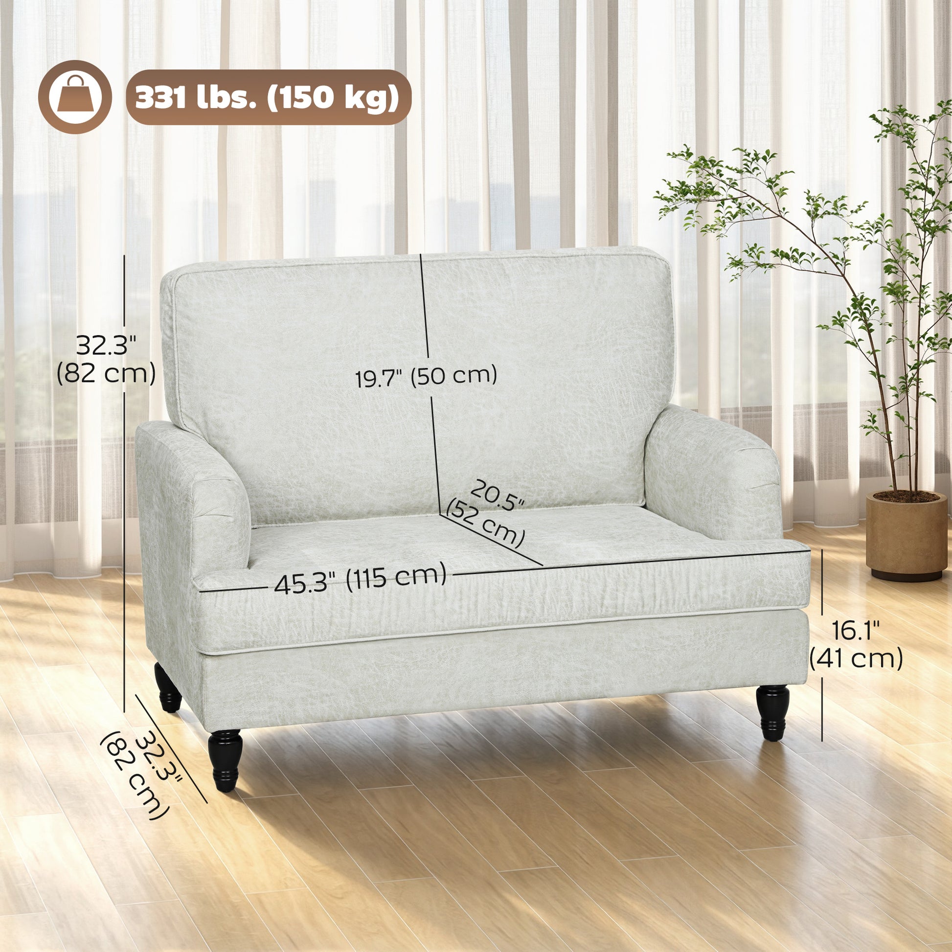 Modern Accent Chair, Leathaire Armchair with Turned Legs and Wide Seat, Single Sofa for Bedroom, Living Room, Cream Whit