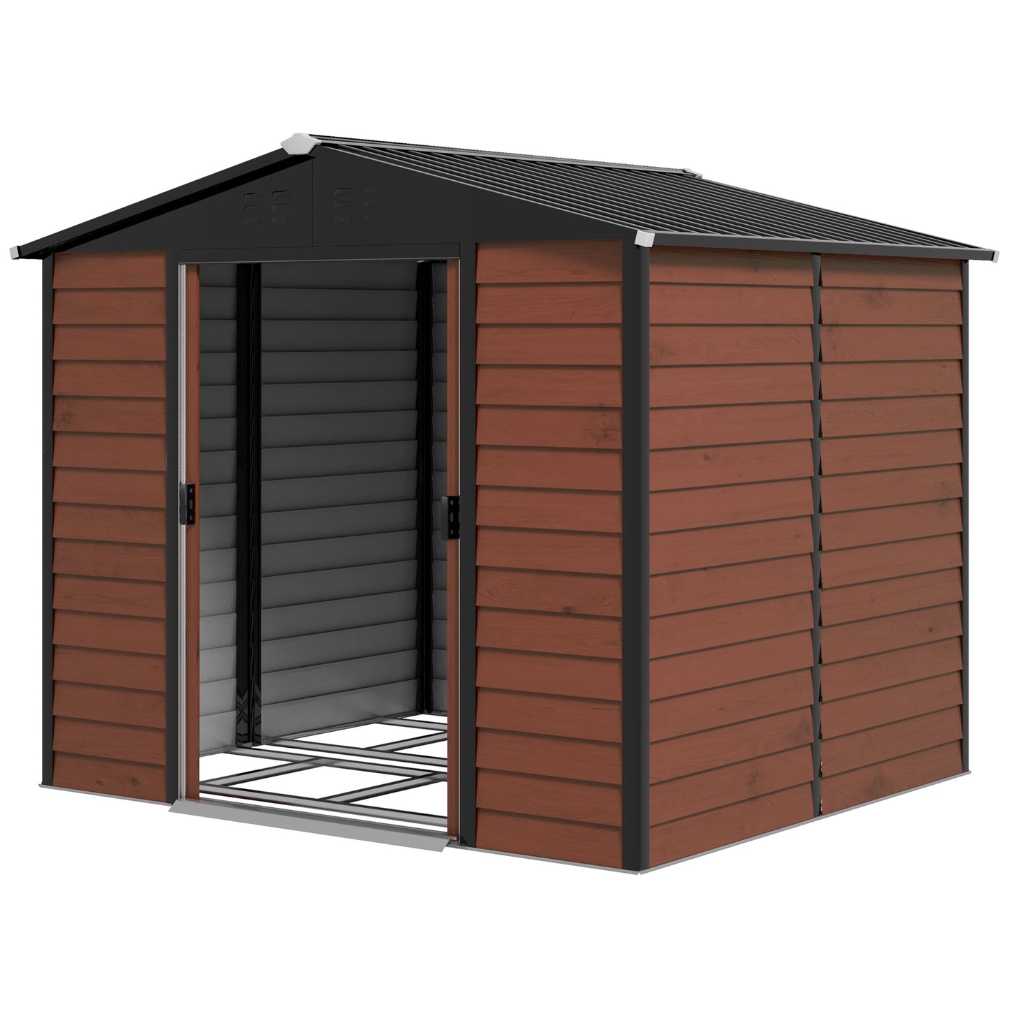 8' x 7' Outdoor Storage Shed, Galvanized Steel Metal Garden Shed with Lockable Doors, Floor Frame, Vents, Lock and Glove